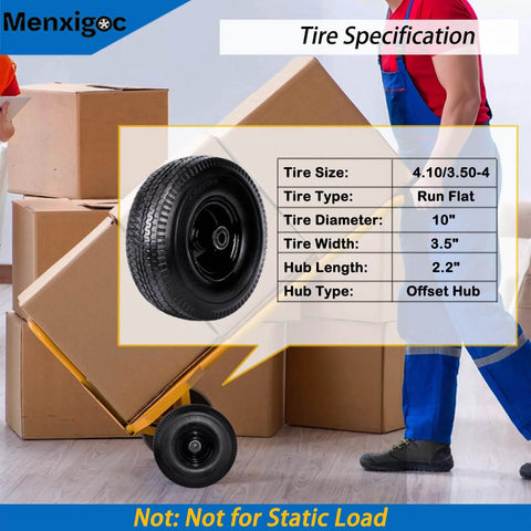 Ensemble roue et pneu Inch ultra-résistant de 25 Inch pour diables, remorques de jardin, chariots et chariots à roulettes, présenté avec les caractéristiques techniques en surimpression