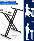 Dimensions guide for Double X Keyboard Stand For Digital Pianos And 54 To 88 Key Keyboards Portable Heavy Duty Adjustable Music Stand