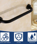 Built Like A Tank Matte Black Stainless Steel Grab Bars 12 Inch Handrail on wall in a bathroom setting.