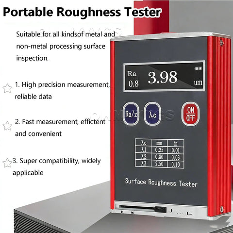 Digital Roughness Tester And Portable Profilometer With 0.01μm Precision LED Display showing Ra measurement for metal finishing