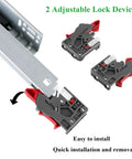 Two adjustable lock devices for Six Pairs Of 18 Inch Soft Close Undermount Full Extension Drawer Slides featuring slick ball bearing action.