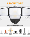 80W Dusk To Dawn Flood Light 9000 Lumens Led Security Beam With Photocell Ip65 Waterproof 4 Head Adjustable Outdoor Fixture dimensions and accessories.