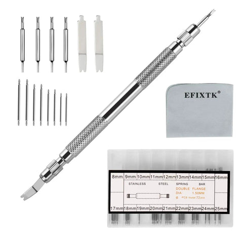Pro Grade Spring Bar Tool Set For Watch Bands With 6 Extra Tips And 72 Pins, Easy Strap Removal And Repair Kit With Tweezers