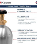Lightweight 5 Lb Aluminum CO2 Tank For Draft Beer Dispensing Empty Silver Gas Cylinder For Home Bar Or Tap System Brand New