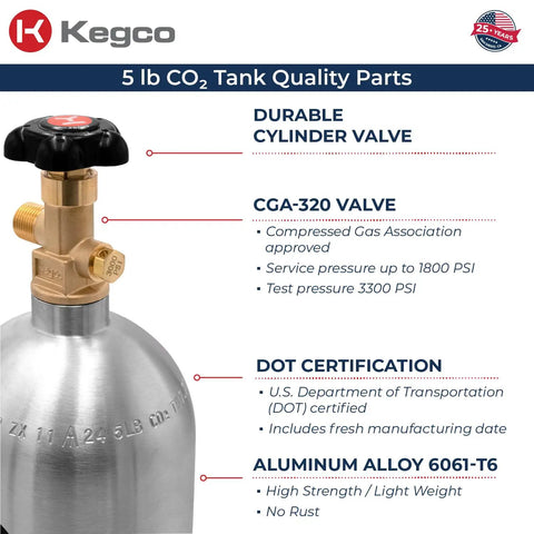 Lightweight 5 Lb Aluminum CO2 Tank For Draft Beer Dispensing Empty Silver Gas Cylinder For Home Bar Or Tap System Brand New