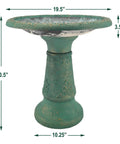 Fiberclay Bird Bath Outdoor Garden Decor Green, 20-Inch Tall Weather Resistant Water Bowl For Backyard And Patio, Antique Vintage Look