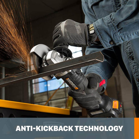 Using Cordless 4.5 Inch Angle Grinder With Brushless Motor, 20V Power Share, Tool Only, in workshop cutting metal