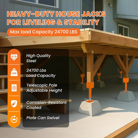 2 Pack 4X4 Adjustable Screw Jack Posts For Leveling Homes, Heavy Duty Steel Crawlspace Supports, 24700 LBS Load Rating, 13 To 19 Inch Range, Rust Busting Foundation Base Workhorse under wooden beams for stabilization.