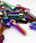 Assorted colorful Titanium M4 Socket Head Cap Screws Set For Bike Stem 6Al4V Grade 5 Lightweight Bolts on white background