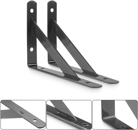 Heavy Duty Shelf Brackets Six Pack Black L Corner Braces 4 By 6 Inch 90 Degree Floating Shelves Mounts in tripod style