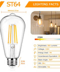 12 Pack Vintage LED Edison Bulbs ST64 Style 60W Equivalent 7W 800 Lumens Dimmable Filament Bulbs Clear Glass 2700K Warm White E26 Base