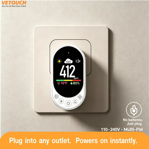 Plug In CO2 Detector Wall Outlet 3 In 1 Air Quality Monitor With Digital CO2 Display CO2 Alarm Temperature Humidity Meter Real Time CO2 Level Sensor And Alerts For Home Office School Garage, wall mounted