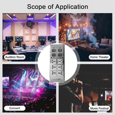 Kill The Hiss For Good With This Advanced Audio Video Power Purifier And Line Conditioner in a home theater and concert setting.