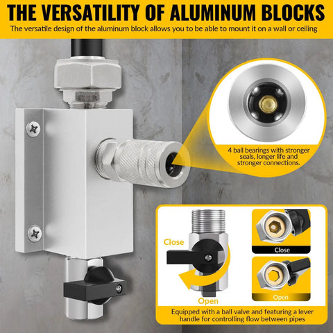 3/4 Inch By 200 Ft Black HDPE Air Piping Kit with Aluminum Wall Outlet Blocks showing close-up of outlet design and features