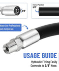 Racewill 12-pack hydraulic hose fittings on black hose; 3/8 in ID to 3/8 in NPTF male with protective sleeve
