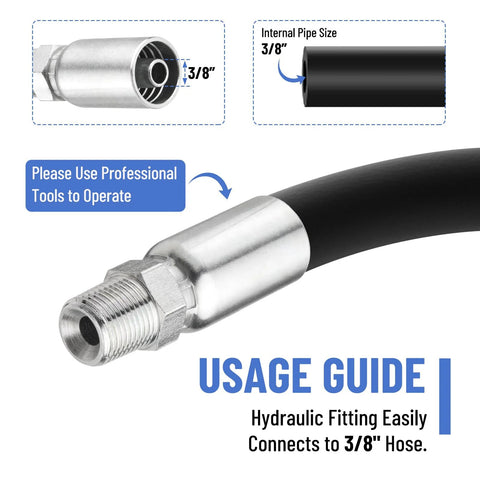 Racewill 12-pack hydraulic hose fittings on black hose; 3/8 in ID to 3/8 in NPTF male with protective sleeve