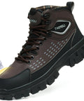 Mens 6 Inch Waterproof Steel Toe Work Boots Built Tough As Nails For Construction And Industrial Jobs In Brown Leather, ASTM F2413-24 Compliant, Size US 7.5, Slip Resistant And Comfortable