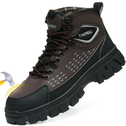 Mens 6 Inch Waterproof Steel Toe Work Boots Built Tough As Nails For Construction And Industrial Jobs In Brown Leather, ASTM F2413-24 Compliant, Size US 7.5, Slip Resistant And Comfortable
