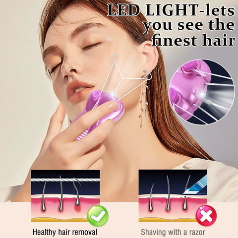 Woman using Womens Facial Hair Remover Epilator And Trimmer For Lip Cheek Arm And Ear Hairs At Home No Fuss Pain Free Shaving