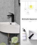 Space Saver Corner Bathroom Sink 18 By 13 Ceramic Vessel With Wall Mount Pop Up Drain Installation Kit White Modern Compact Design