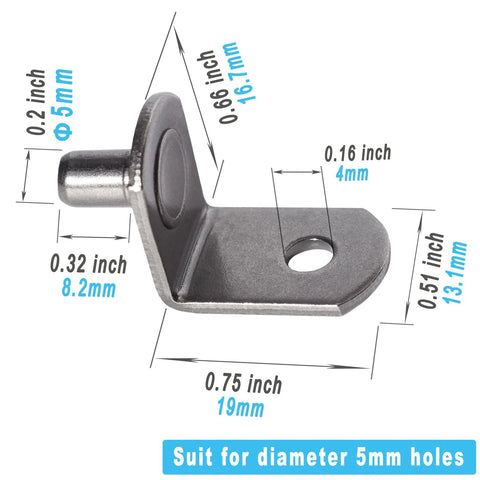 5mm L Shaped Shelf Pins For Wood Shelving 8.2mm Pin Length Cabinet Support Pins Bracket Style Clips Gun Metal Finish
