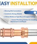 One Hundred Pack Copper 1 Inch Street Adapter Fitting Press Connect To Npt Female Thread Connector For Hot And Cold Water Supply Heavy Duty Pro Plumber Grade Rock Solid Design Quick Install, showing copper fitting with label.