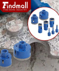 Blue 8-piece diamond hole saw drill bit set, 6–68 mm, M14 threaded core, for tile and stone