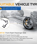 Visual guide for suitable vehicle type for Right Front Steering Knuckle Assembly with Wheel Hub Bearing for 2005-2023 Toyota Tacoma passenger side.