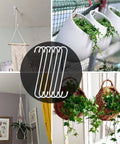 Set of 6 10 Inch White Steel Heavy Duty S Hooks With Rubber Caps displayed in use supporting plants and hangers indoors and outdoors
