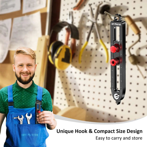 Slick Aluminum Alloy Scriber Tool With Dual Purpose Woodworking Compass And Circle Marking Gauge showing unique design and tools.