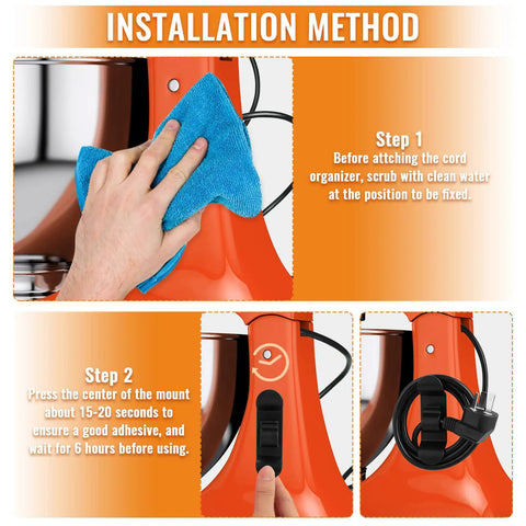 Installation method for 4 Pack Appliance Cord Organizer Kit No Mess Kitchen Cords And Wires Tidy Wrap Cord Keeper Stick On Holder