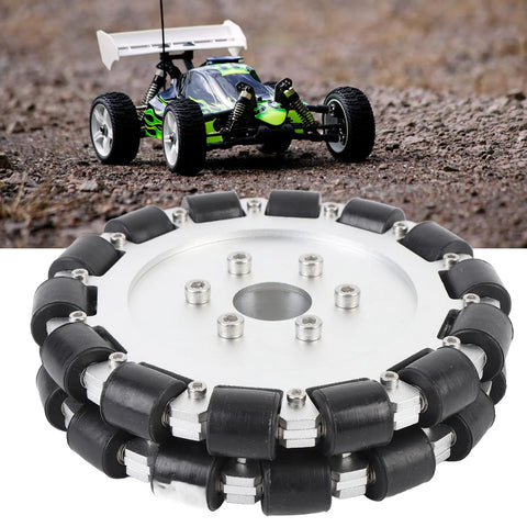 Mecanum wheel for robot, aluminum alloy 6-inch wheel with 19mm black rollers.