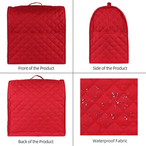Heavy Duty Stand Mixer Cover for Tilt Head and Bowl Lift Models, Waterproof Interior, quilted red fabric, multiple views