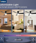42 Inch Low Profile Ceiling Fan With Light And Remote Flush Mount Reversible Blades Dimmable 3 CCT Noiseless Black Indoor Outdoor Ceiling Fan For Bedroom And Living Areas shown with three lighting settings in different rooms.