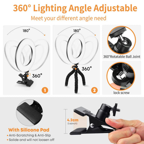 360° adjustable Clip On Ring Light For Laptops And Monitors With Five Color Temperatures And Five Brightness Levels for versatile lighting