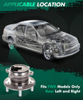 Rear Wheel Hub Bearing Assembly Kit 2 Pack Fits 2014 2015 2016 Mazda 3 With 5 Lug ABS OE 512523 Direct Replacement For Quick Bolt In And Smooth Ride Now, showcased with a semi-transparent sedan highlighting installation location.
