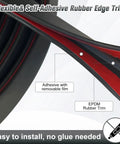 Sturdy 20 Foot EPDM Rubber Edge Trim In Slick Black With Tight Grip Seal For Furniture And Vehicles All Season Border shown rolled up with adhesive detail.