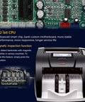 Top Tier Portable Money Counter With Legit Counterfeit Checker And Smooth Tilting Screen For All Major Bills showing 32-bit CPU and magnetic inspection feature.