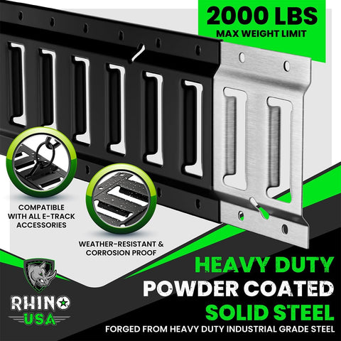 Heavy Duty 18 Piece E Track Rail Tie Down Kit With Accessories Includes 4 Rails 5 Foot E Track System 2 Ratchet Straps 4 Rope Tie Offs And 8 O Ring Anchors Lifetime Warranty For Trailers And Cargo showing steel construction and compatibility