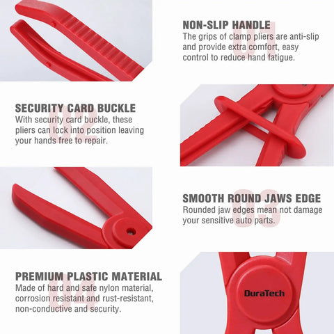 Features of Three Piece Hose Pinch Clamp Pliers Set for Fuel, Brake, and Radiator Hoses with PA6 nylon, non-conductive clamp pliers