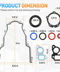 Image of Timing Cover Gasket Seal Kit dimensions for GM LS Engine Family 4.8L 5.3L 5.7L 6.0L 6.2L Gen III IV V