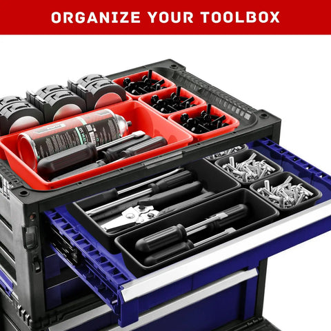 47 Piece Interlocking Tool Tray Organizer Set With Non Slip EVA Pads For Workbench And Rolling Tool Cart Red And Black Trays
