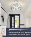 Crystal Drum Ceiling Light Fixture 13 Inch Flush Mount Chandelier With Chrome Finish in modern bathroom setting.