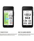 G82 Golf Launch Monitor With Premium GPS Handheld And Virtual Caddie 5 Inch Touchscreen showing target and swing metrics.