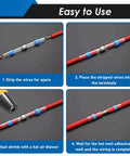 Installation steps of Must Have Pro Grade 252Pcs Solder Seal Wire Connectors Kit with heat shrink on red wires.