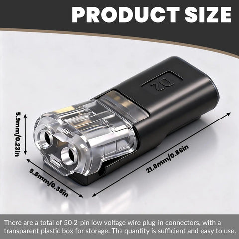 Dual Wire Plug In Connector For Low Voltage LED Light Strips 2 Pin Quick Connect Wire Connectors For 18 To 22 AWG