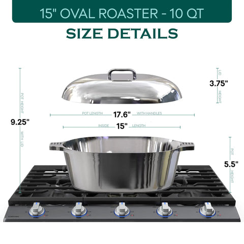 Cast Aluminum Oval Dutch Oven With Lid 10 Qt Heavy Duty And Lightweight Pro Grade Roaster Pan With Rack And Silicone Cover
