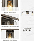 Three Light Vanity Lights With Dope Oil Rubbed Bronze Finish And Clear Glass Shades For Bathroom Vanity Mirror Bedroom Living Room Hallway