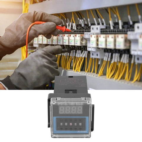 Beefed-Up Time Delay Relay For Industrial Automation And Machinery, Adjustable Cycle Timing, DC 12V Control, Digital Setting, Big Contact Points, Precise Digital Timing For Factory Equipment installed in control panel