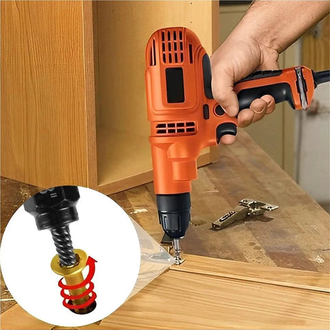 Must Have 10-Piece Alloy Screw Extractor Kit For Removing Stripped Bolts And Damaged Screws With Easy Out Drill Bits That Grip Like A Boss. orange drill extracting a stripped screw from wood